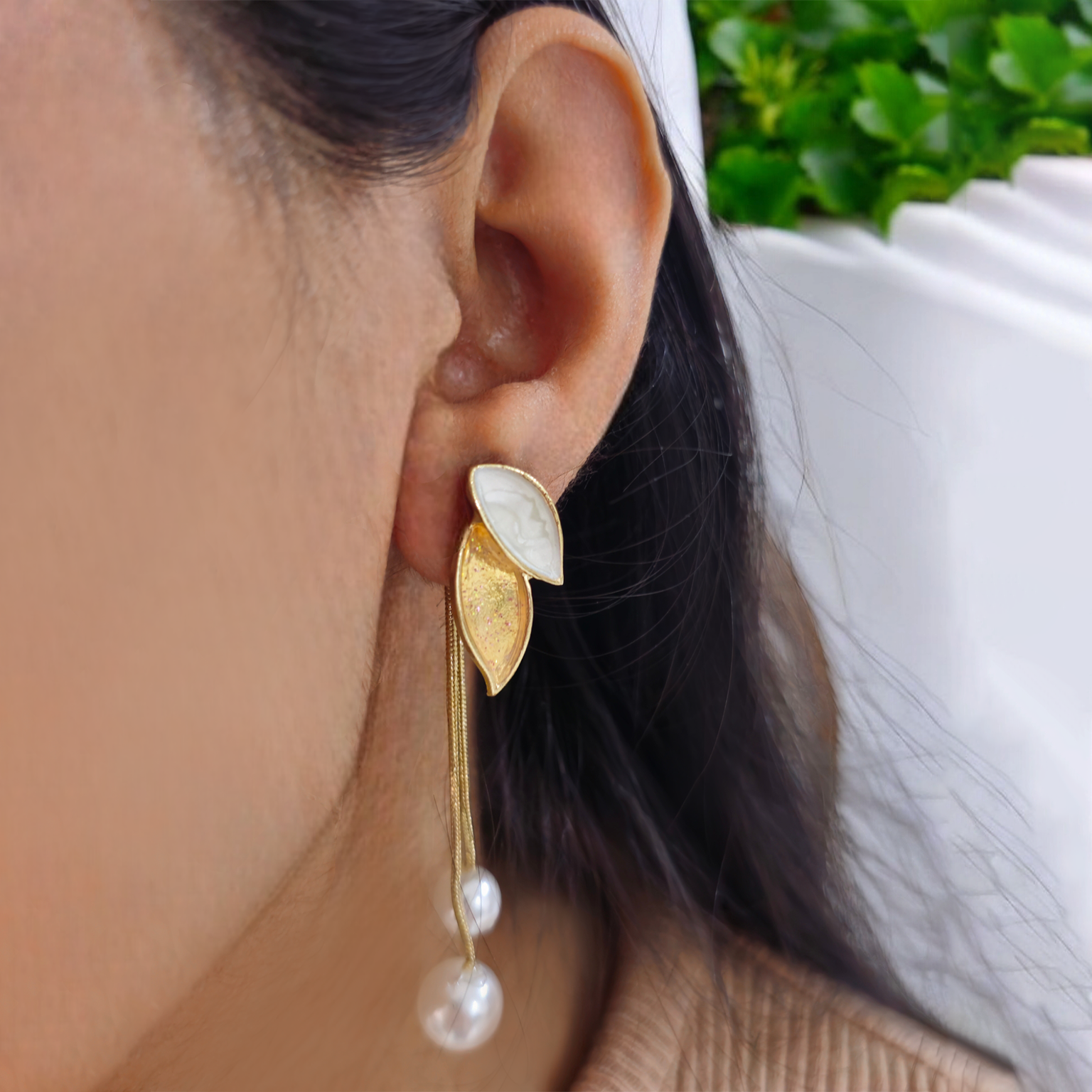 Golden Leaf Charm Earrings