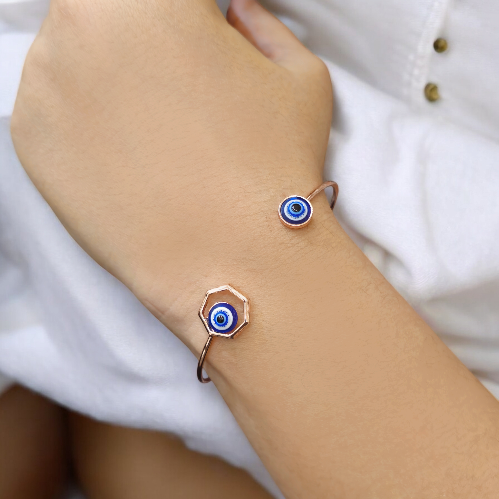 Evil Eye Hexagon Charm Bracelet
