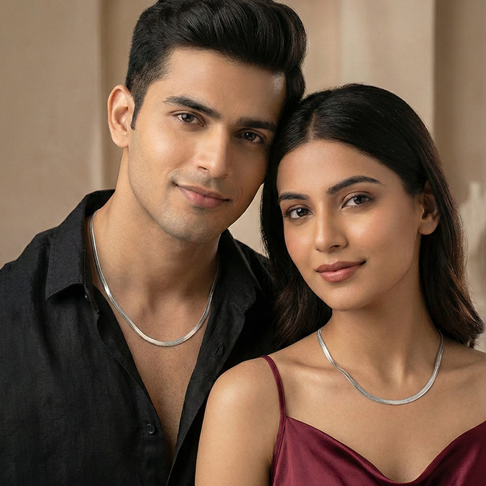 Couple Snake Chain Combo – Silver Finish