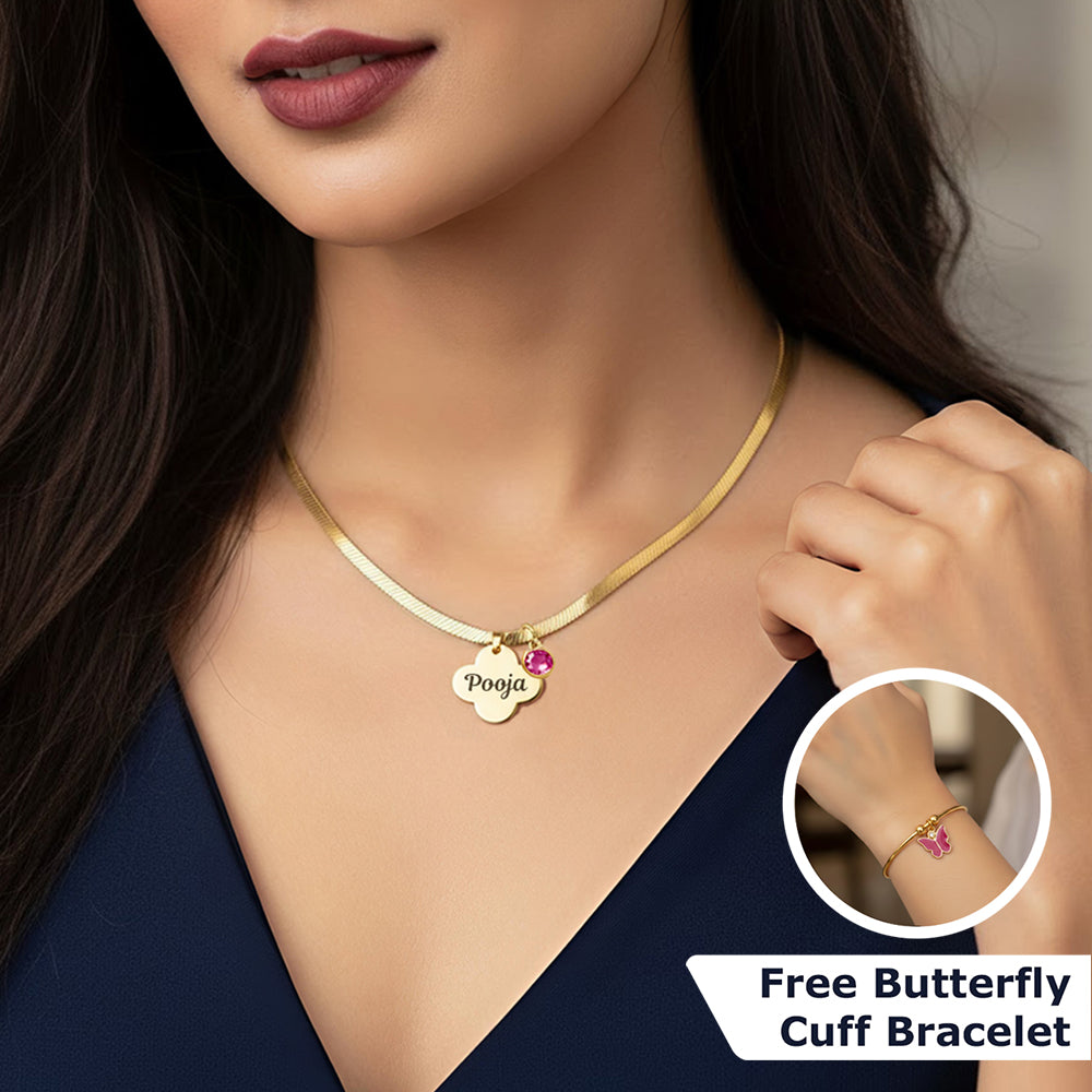 Customized Clover Birthstone Snake Necklace