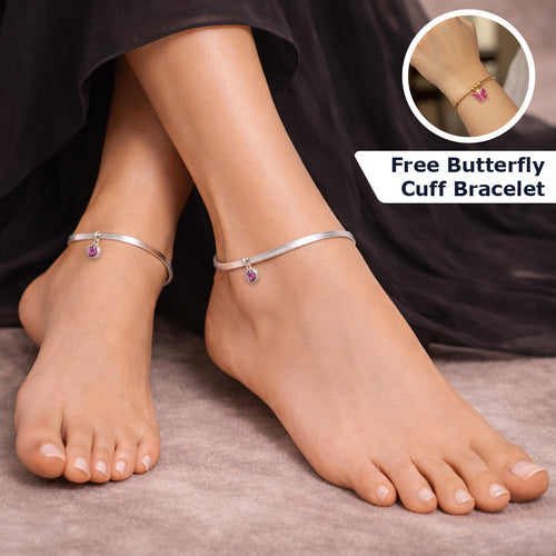 Birthstone Snake Anklet - Free Butterfly Cuff Bracelet