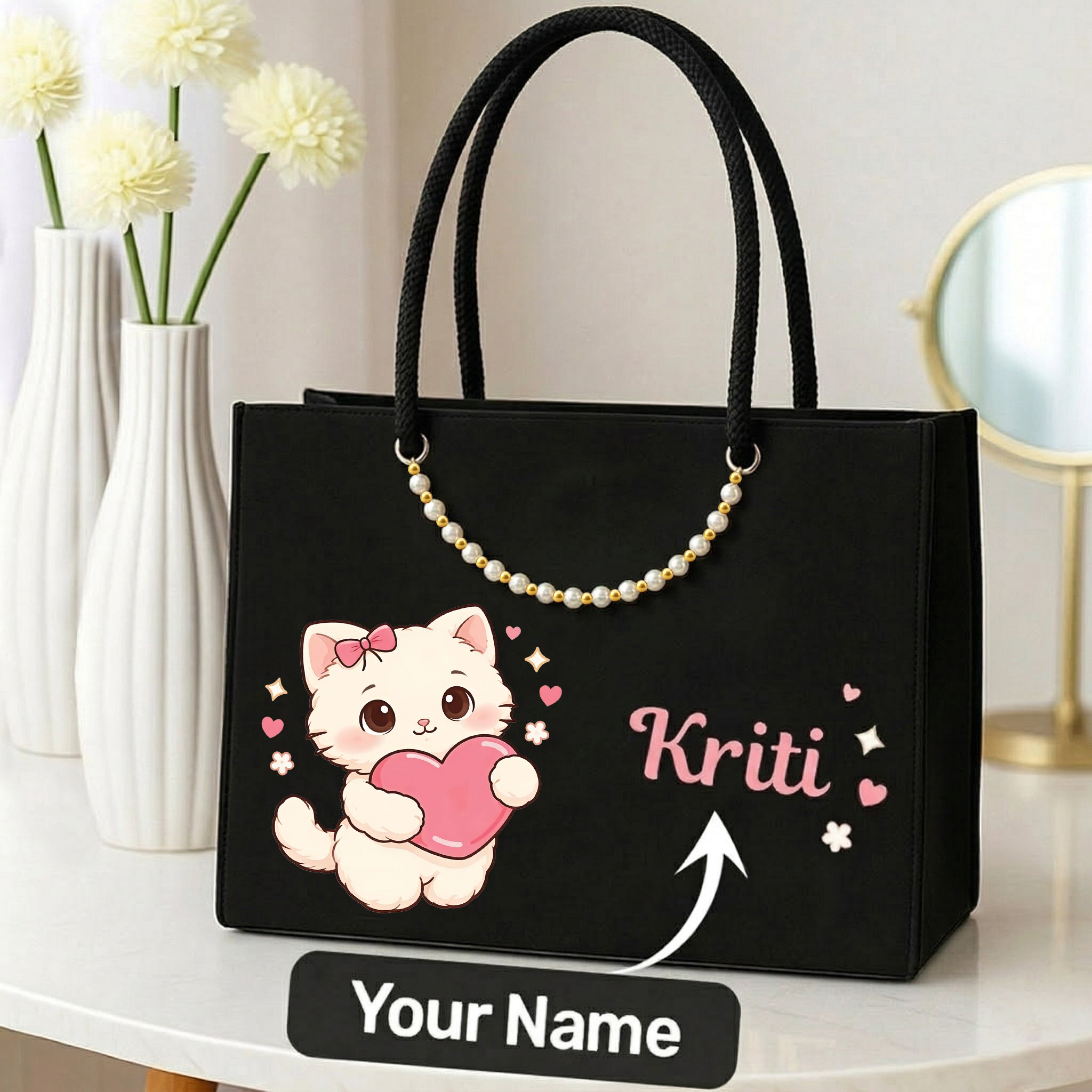 Personalized Kitty Name Tote Bag