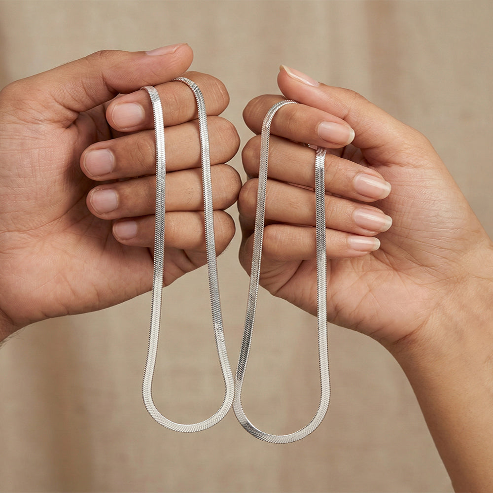 Couple Snake Chain Combo – Silver Finish