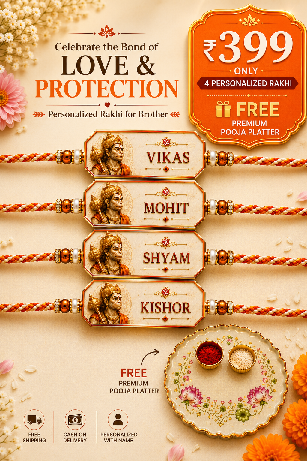 Personalized Name Hanuman Rakhi