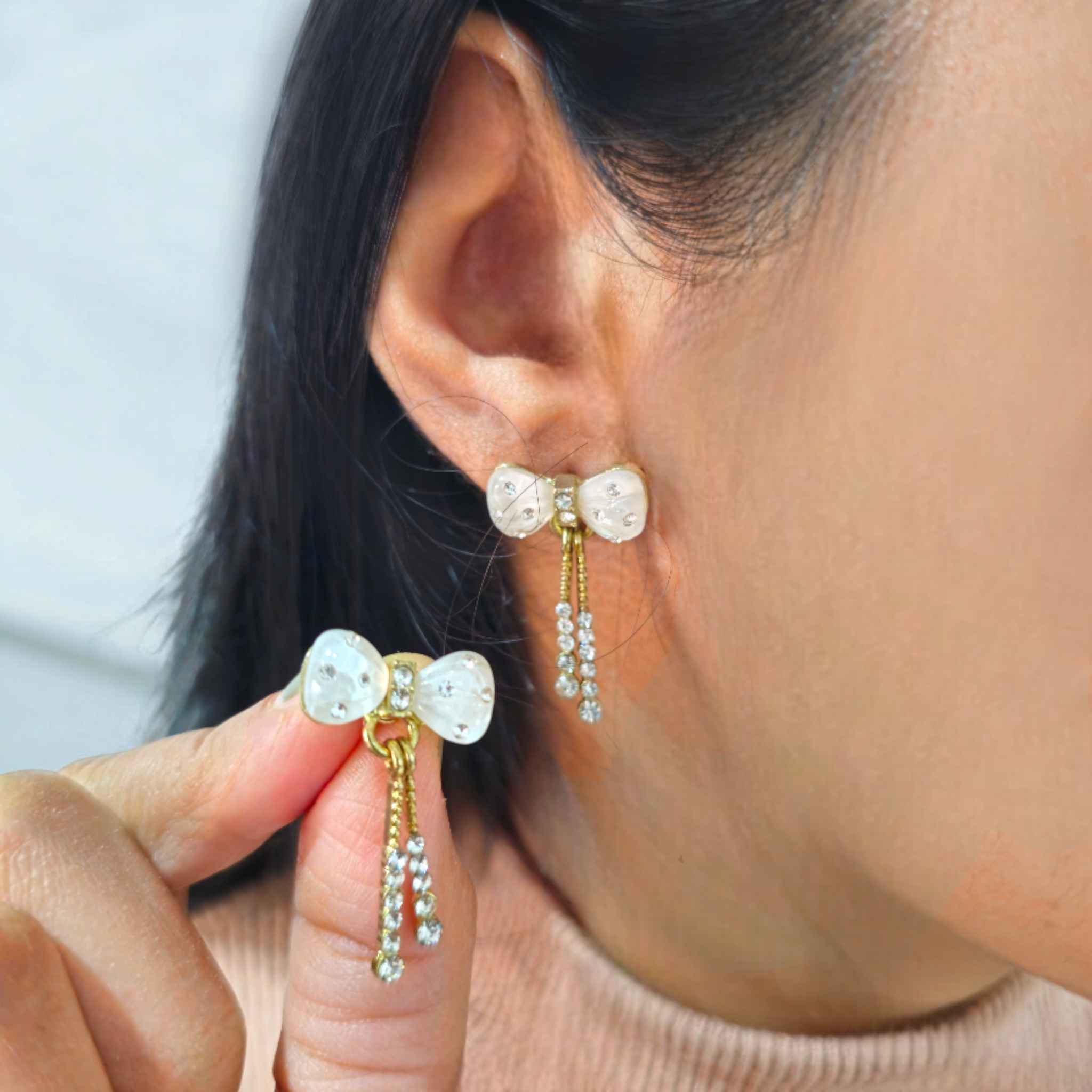 Golden Bow Cascade Earrings